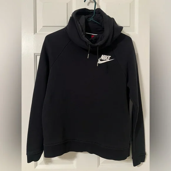 NIKE Women’s Black Funnel Neck Pocketed Hoodie Sweatshirt - Picture 2 of 5